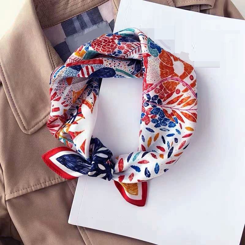 Foulard Shawl Silk Satin Red White Blue